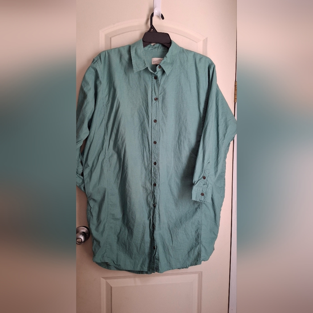 Universal‎ Thread Longsleeve Green Botton-up Shirt Dress Linen Cotton Sz XL Boho